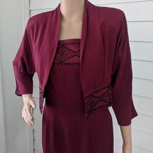 Dark Red Dress Sleeveless with Bolero Jacket XS Rina Rossi 80s 90s